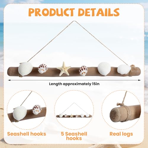 Novabright 16 Inch Bikini Hanger for Wall Seashell Bikini Rack Wall Mounted Swimsuit Organizer with Seashell Accents Coastal Swimwear Storage Rack for Beach Bathrooms Closets Vacation Homes - style: Tropical Ocean