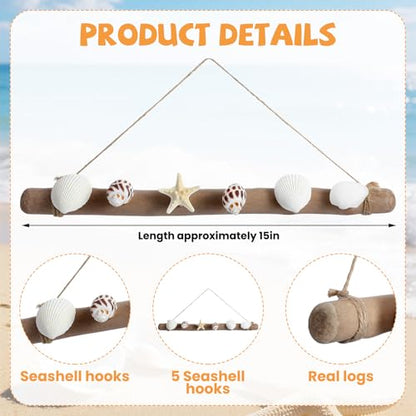 Novabright 16 Inch Bikini Hanger for Wall Seashell Bikini Rack Wall Mounted Swimsuit Organizer with Seashell Accents Coastal Swimwear Storage Rack for Beach Bathrooms Closets Vacation Homes - style: Tropical Ocean