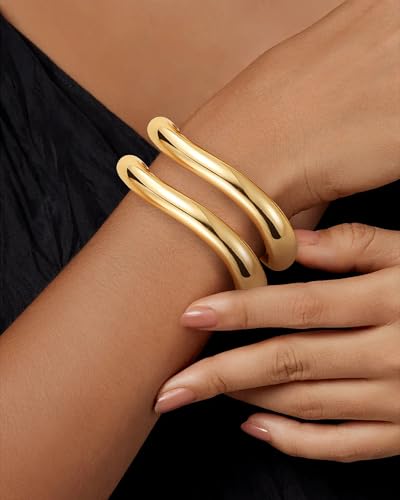 Chunky Gold Bangle Bracelets for Women, Gold Twist Cuff Bracelet | Trendy Stackable Bangles Set Fashion Jewelry Gifts - color: 2PCS Gold-B