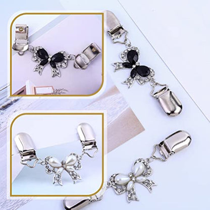 Vintage Sweater Shawl Clips Buckle: 2pcs Retro Bows Cardigan Collar Dresses Clips Antique Shirt Brooch Clasps for Girl Women
