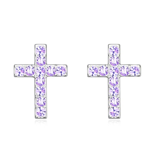 Cross Stud Earrings for Women,Initial Letter Cross Earrings Gifts Jewelry for Women - color: 06-June-Light Purple