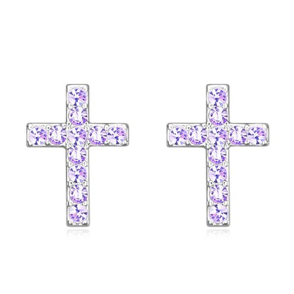 Cross Stud Earrings for Women,Initial Letter Cross Earrings Gifts Jewelry for Women - color: 06-June-Light Purple