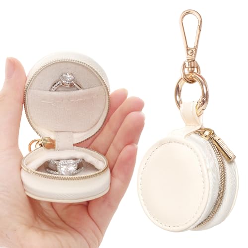 Gvhntk Jewelry Ring Holder Box with Keychain Portable Gym Jewelry Storage Box Case Travel Sports Ring Keeper Case Small Rings Earring Stud Necklace Storage Organizer Cases - color: White