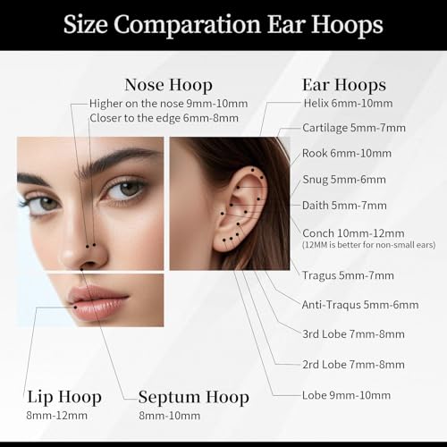 2 PCS Cartilage Earring Double Triple Hoop Nose Ring Titanium Conch Piercing Jewelry - color: Gold 1, size: 16g 8mm
