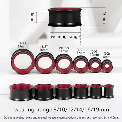 DOEARKO 6PCS Heart Shape Ear Tunnels Plugs Stainless Steel Hollow Double Flared Ear Gauges Tunnels Stretcher Body Piercing Earring Jewelry for Women Men 8mm-19mm - color: 3P-MR, size: 8 mm