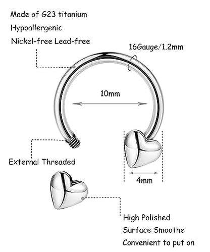 2Pcs 16G Titanium Septum Rings for Women Men Horseshoe Septum Nose Rings Hoop Star Heart Septum Piercing Jewelry