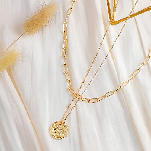 MEVECCO Dainty Pendant Layered Necklaces for Women | 18K Gold Plated Brass, 2-Piece Set With A Choker-Length Upper Layer, Wear Together Or Separately, Refined Everyday Style - style: Layer Cresent Moon