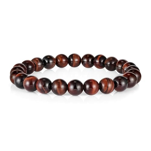 M MOOHAM Mens Bracelet - Beaded Natural Stone 8mm Tiger Eye Matte Agate Lava Rock Bracelets for Men Teen Boys Grandpa Dad Birthday Gifts Jewelry - style: Red Tiger Eye Bracelet