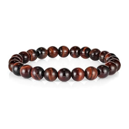 M MOOHAM Mens Bracelet - Beaded Natural Stone 8mm Tiger Eye Matte Agate Lava Rock Bracelets for Men Teen Boys Grandpa Dad Birthday Gifts Jewelry - style: Red Tiger Eye Bracelet