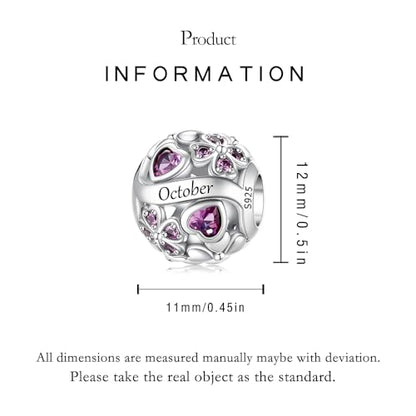 925 Sterling Silver Lucky Clover Birthstone Charms for Bracelets Dangle Pendant with 5A Cubic Zirconia Compatible Pandora Bracelets, Ladies Birthday Gift - style: 10-October