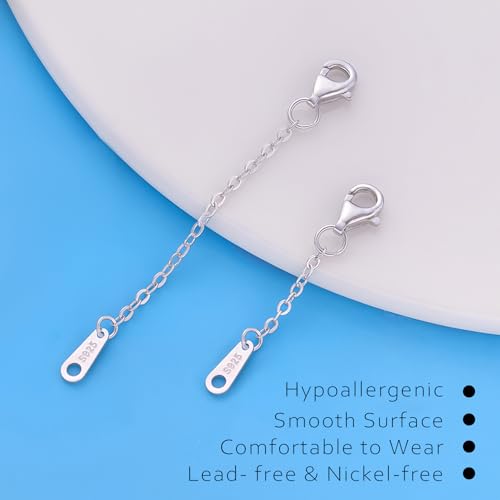 Necklace Extender Silver Durable Necklace Extenders, 925 Sterling Silver Chain for Bracelet Anklet 2 Piece Set 1" 2" Inches - color: Silver, size: 1 2 inch
