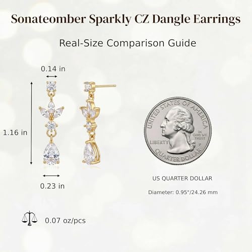 Sonateomber Gold Silver Pearl Rhinestone Dangle Earrings for Women, Elegant CZ Leaf Butterfly Bridal Earings Prom Wedding Fashion Jewelry Gift - color: Gold CZ