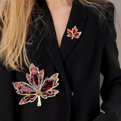 2pcs Rhinestone Brooch Pin for Women Dress Elegant Stylish Crystal Brooches Fashion Accessories Pins Lapel Boutonniere Ideas Wedding Christmas Birthday Jewelry Easter Gift - color: 05 Red/Gold