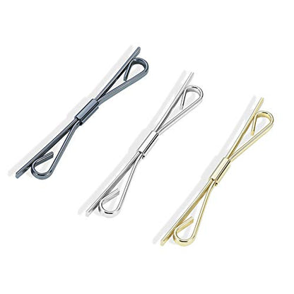 3PCS Men's Classic Tie Clips - Shirt Collar Clip Bar for Necktie - Gold, Silver, Black Tone - Tie Pins, Collar Holder - style: 60mm Length Flat Head
