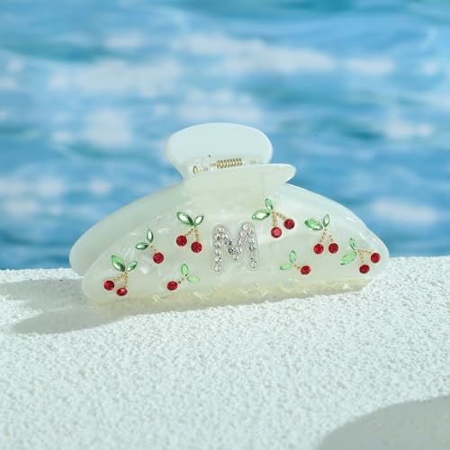 LILIE&WHITE Christmas Gift Acrylic Cherry Letter Hair Clips For Women | With RhinestonesInitial Hair Claws For Thick Hairs Trendy Monogram Large Clips Fashion Big Claw Clip Jewelry Gift Alphabet M - color: HC22959M