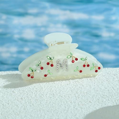LILIE&WHITE Christmas Gift Acrylic Cherry Letter Hair Clips For Women | With RhinestonesInitial Hair Claws For Thick Hairs Trendy Monogram Large Clips Fashion Big Claw Clip Jewelry Gift Alphabet M - color: HC22959M