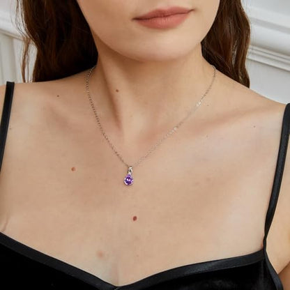 VOLUKA Created Opal/Amethyst/Mystic Topaz Pendant Necklace for Women,18K White/Rose Gold Plated Chain Wedding Engagement Jewelry Gift - color: Created Amethyst Pear Necklace
