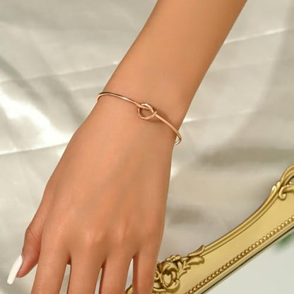 Gold Bracelets for Women, 18K Gold Plated Cubic Zirconia Bangle Bracelets Stainless Steel Eternity Crystal Oval Bracelet Cuff Bracelets for Women Jewelry - color: Knot-Rose Gold