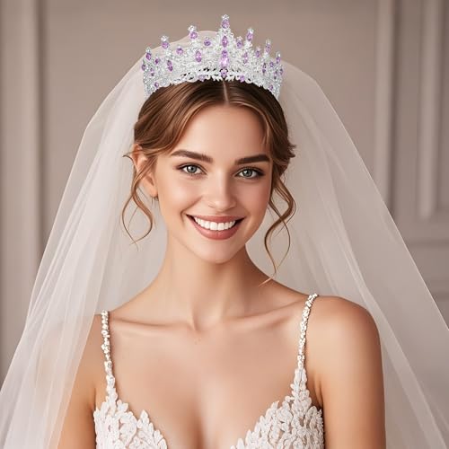 Tiaras and Crowns for Women Crystal Princess Tiaras Rhinestone Queen Crowns For Wedding Bridal Birthday Prom Pageant Party (Tiara 100) - color: Silver Purple