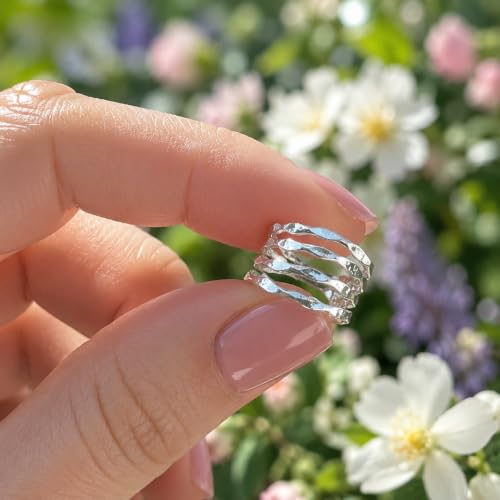 925 Sterling Silver Ear Cuff, Handmade Single Band Adjustable Non Piercing Clip On Cartilage Earring, Minimalist Ear Wrap Faux Piercing Jewelry for Women - style: Multi Hammered Band