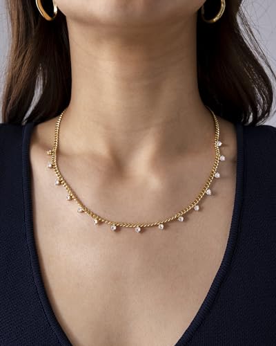 PAVOI 14K Gold Plated Station Necklace - Simulated Diamond Layering Necklaces - Womens CZ Chain - style: Floating