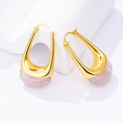 Acrylic Gold Hoop Earrings Chunky Statement Dangle Drop Huggie Earring Colorful Resin Jewelry for Women - color: Pink