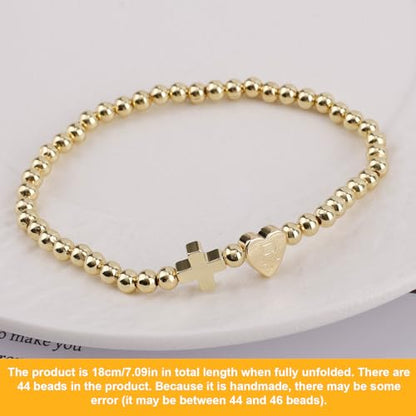 Mikovivi Women's Cross Bracelet with Initial Beads, Elastic Heart Alphabet Charm Stackable Beaded Bracelet Religious Christian Jewelry Gift - style: Letter R