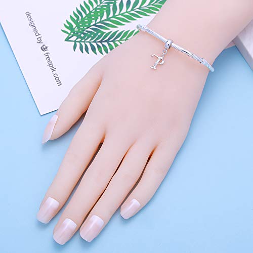925 Sterling Silver Letter Charms Fits Pandora Bracelets, Gift for Women | A-Z Alphabet Initial Charm with CZ,Great gift for Christmas, Valentine's Day, Mother's Day. - color: P