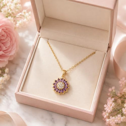 Sunflower Fidget Necklace for Women Gold Moon Necklace Rotating Heart Necklaces Spinning Crystal Flower Anxiety Necklaces Crescent Moons Jewelry Accessories - color: Gold Purple