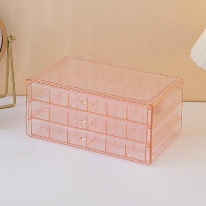 Earring Organizer Box Acrylic Stackable Jewelry Organizer with 3 Drawers 72 Small Compartments Clear Jewelry Display Stand for Stud Earring Ring Pin Display (Pink) - color: Pink
