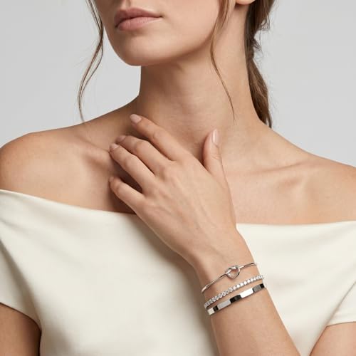 925 Sterling Silver Bracelets for Women Stack, Trendy Tennis Bangle Cuff Jewelry Set 14K Gold Plated, Adjustable Bracelet Set for Wrist Essentials, Women Fashion Watch Band Acecessories - style: Bracelet_3pcs(Dainty Tennis Set1-Silver)
