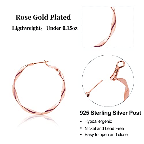 24K Gold Hoop Earrings for Women Trendy Real Gold Plated Twisted Thin Huggie Hoops, Dainty Cute Big Gold Filled Dangle Hoop Earrings Nickel Free Womens Earrings for Sensitive Ears Hypoallergenic - style: Rose Gold 40mm