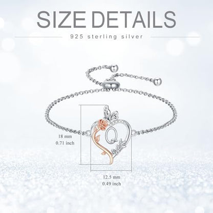 TOUPOP Gifts for Women Rose Heart Initial Bracelet 925 Sterling Silver Butterfly Letter Link Bracelet Love Jewelry Anniversary Birthday Gifts for Wife Girlfriend Mom Her - style: Initial Q