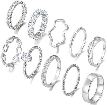 PLOMFOV Gold Plated Stackable Rings - Wedding Bands & Eternity Rings, Dainty 14K Gold Plated, Thin & Simple, Trendy Thumb Stacking Ring Pack (Size 12/11/10/9/8/7/6/5/4) - color: Silver Tone