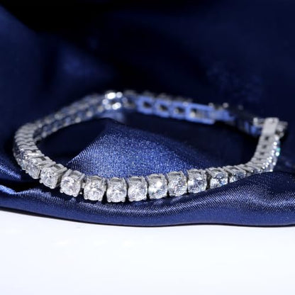 Tennis Bracelets for Women Men Adjustable, AAA Cubic Zirconia Stainless Steel Bracelet Sparkle Simulated Diamond Bangle - color: Silver