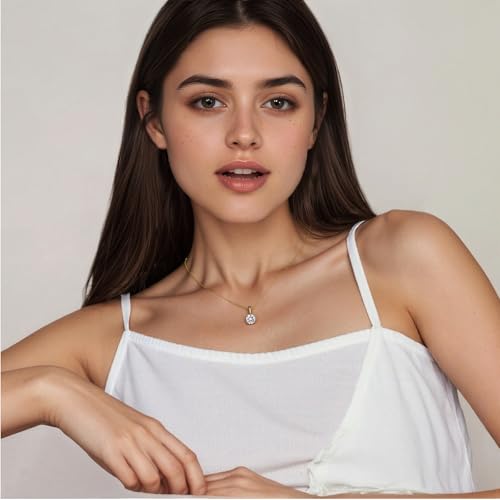 SUNFEEL Sterling Silver Necklaces 2 Carats Cubic Zirconia/Moissanite Necklace Dainty Jewelry Gifts for Mom Wife Girlfriend Bridal for Prom Wedding Anniversary Birthday - color: 02-Cubic Zirconia-Gold