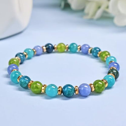 Beaded Necklaces for Women 3Pcs Colorful Boho Gemstone Bead Choker Summer Natural Stone Surfer Beach Bead Necklace Bracelets Earring Set Handmade Jewelry for Women Gift Jewelry Sets - color: Green/Blue