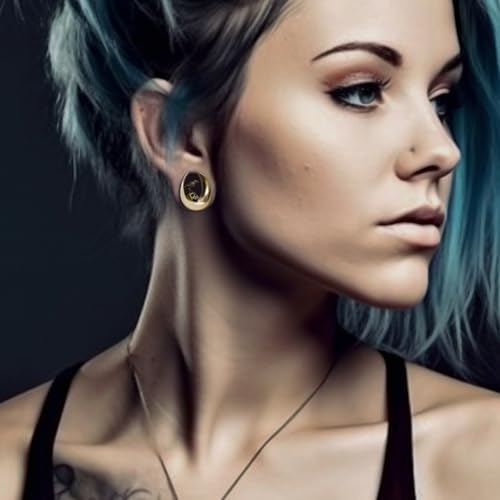 ERKUOO 2PCS 0g 00g-1" Gothic Golden Raven Skull Saddle Ear Gauge Spider Web Double Flared Plug Tunnels Expander Piercing Jewelry For Women Men 8mm-25mm - color: #3 Gold, size: 1/2"=12mm
