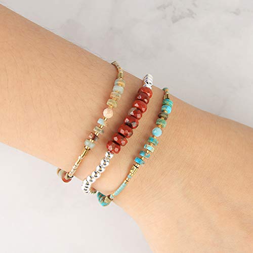 KELITCH Crystal Agate Friendship Bracelet Handmade Seed Beads Adjustable Bracelets for Women - color: Beige