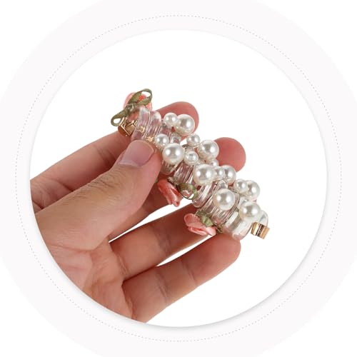 6pcs Pearl Flower Spiral Hair Ties Set – Multi Color (deep Pink, Cream, Light Pink) Coil Hair Bands for Women Ponytail Holders, No Crease Elastic Scrunchies for Festivals and Daily