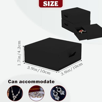 Nsmykhg Jewelry Gift Box Velvet-Lined,12 Pack Compact Drawer Style for Earrings & Rings, Necklace & Bracelet Organizer, 3.93x3.93x1.65 Inches, Stackable Elegant Jewelry Display & Storage Box (Black) - color: Black