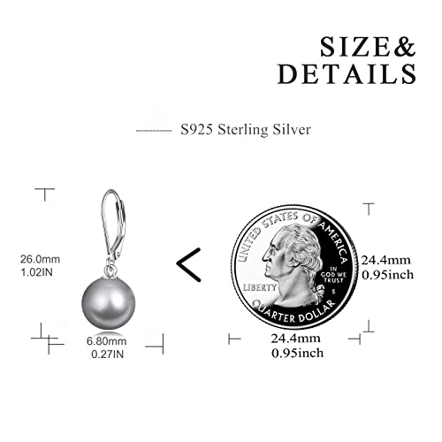 925 Sterling Silver Pearl Leverback Earrings Dangle Drop Jewelry Gifts for Women - style: Black Pearl-A