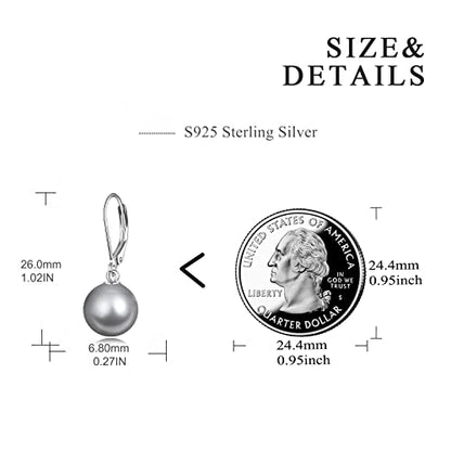 925 Sterling Silver Pearl Leverback Earrings Dangle Drop Jewelry Gifts for Women - style: Black Pearl-A