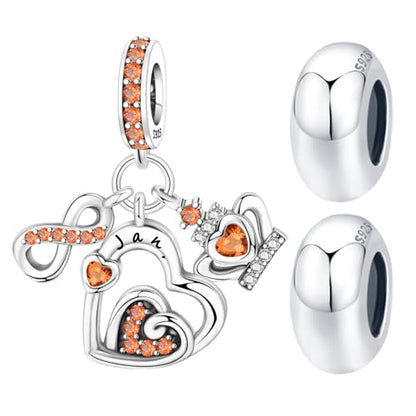 3PCS Birthstone Stone Charms for Charms Bracelet 925 Sterling Silver Infinity Love Heart Crown Dangle Charms Spacer Stopper Beads for Bracelets and Necklaces, Birthday Mother's Day Christmas Gifts For Women. - color: 01 Jan. 3PCS