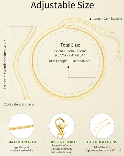 Gold Body Chain for Waist for Women 2Pcs, Jewelry for Beach Accessories | 26.77-52.36In, Adjustable, 14K Gold-plated, Waterproof, Equipped with 2 Extension Chains, Brass, Great for Beach/Dating/Party - style: Cuban chain