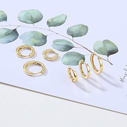 micuco 3 Pairs Small Gold Hoop Huggie Earrings Set for Women Men Tendy | 14K Gold Plated Small Huggie Hoop Earrings for Men, Tiny Cartilage Hypoallergenic Earring Set - style: I# Classic Gold 10-10-10mm