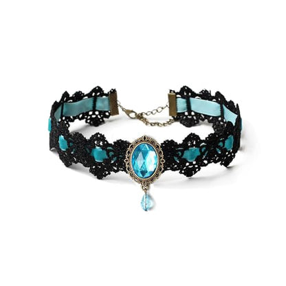 CSIYANJRY99 Gothic Choker Necklace for Women Halloween Red Crystal Vampire Choker Steampunk Lace Choker Witch Costume Accessories - style: Lake Blue