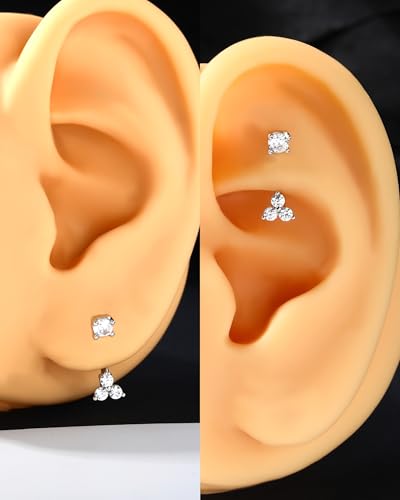 Minimalist Rook Piercing Jewelry, 16G Eyebrow Rook Earrings for Women, Stainless Steel Vertical Helix Lobe Earrings 6/8MM - color: WG-6MM