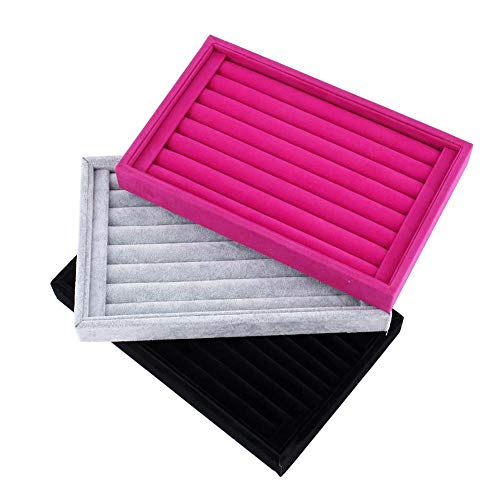 7 Slots Velvet Ring Earrings Studs Tray Showcase Display Jewelry Organizer Insert Tray for Accessory Storage