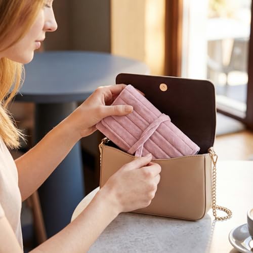 Tondiamo 1 Pcs Velvet Jewelry Roll Luxury Travel Jewelry Case for Ring Necklace Earring Bracelet Storage Bag Women Bridesmaid Gift (Pink) - color: Pink
